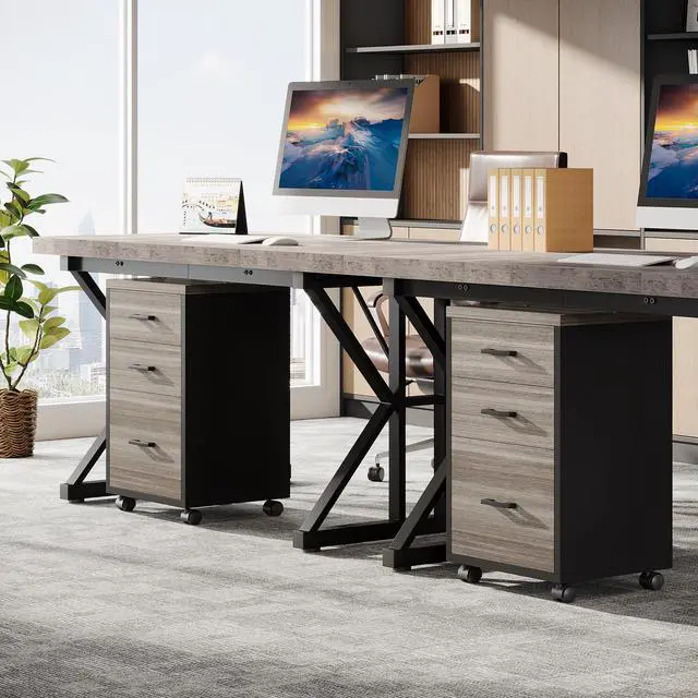 Alt view image 6 of 7 - Triebsigns 3 Drawer File Cabinet, Vertical Mobile Filing Cabinet, Under Desk Rolling Printer Stand for Home Office, fits A4 or Letter Size (Grey)