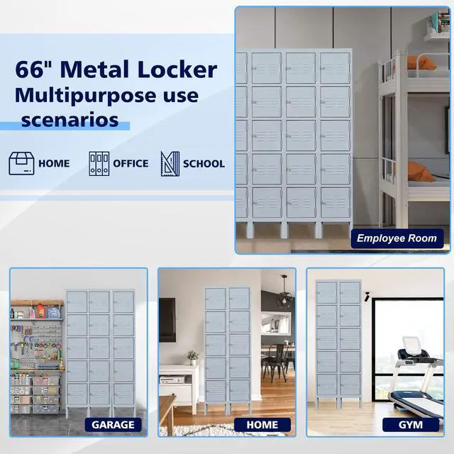 Alt view image 4 of 6 - Metal Lockers, 5 Doors -66" Tall Steel Storage Cabinets Lockable for Employees, School,Gym, Home,Office,Mudroom,Industrial Lockers (Gray)