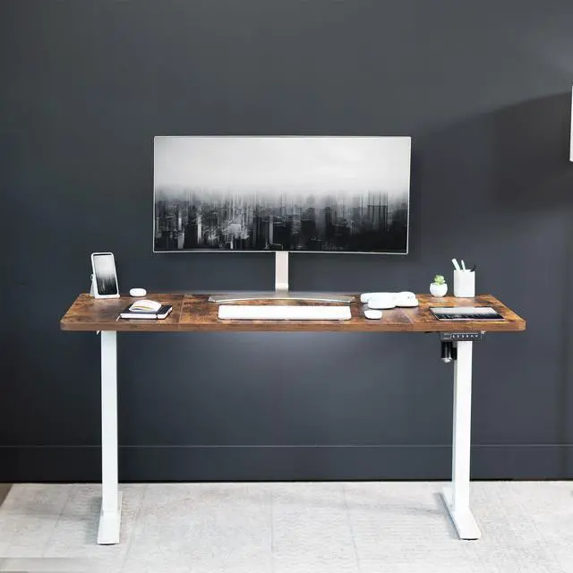 Alt view image 7 of 7 - Universal 60 x 30 inch Table Top for Standard and Sit to Stand Height Adjustable Home and Office Desk Frames, Rustic Vintage Brown Desktop, DESK-TOP60-30N