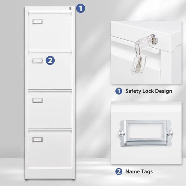 Alt view image 7 of 7 - 4 Drawer File Cabinet,Metal Filing Cabinets with Lock,18" Deep Vertical Filing Cabinets for Home Office,Steel Storage Cabinet fits Letter/Legal/A4 Size