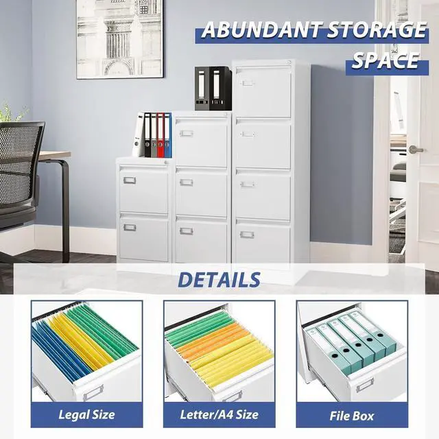 Alt view image 6 of 7 - 4 Drawer File Cabinet,Metal Filing Cabinets with Lock,18" Deep Vertical Filing Cabinets for Home Office,Steel Storage Cabinet fits Letter/Legal/A4 Size