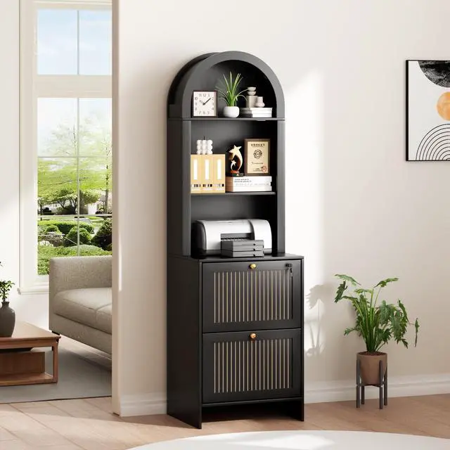Main image of 2 Drawer File Cabinet with Lock for Home Office Fits Legal/A4 File | 64.8''H Arch Filing Cabinet Can Hanging File Folders,Farmhouse Vertical File Cabinet for Office with Printer Stand Storage