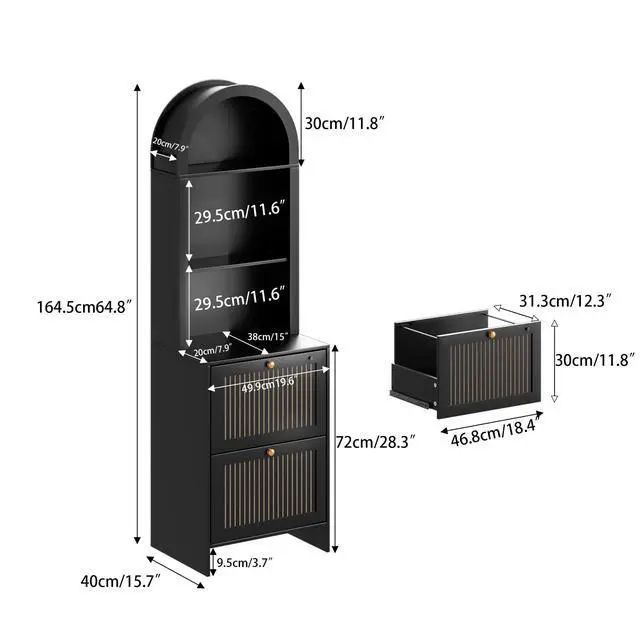 Alt view image 2 of 7 - 2 Drawer File Cabinet with Lock for Home Office Fits Legal/A4 File | 64.8''H Arch Filing Cabinet Can Hanging File Folders,Farmhouse Vertical File Cabinet for Office with Printer Stand Storage