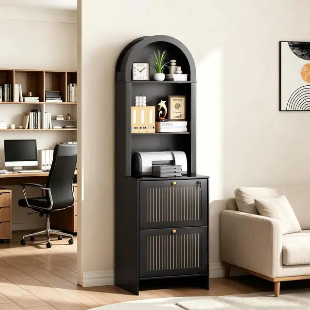 Alt view image 5 of 7 - 2 Drawer File Cabinet with Lock for Home Office Fits Legal/A4 File | 64.8''H Arch Filing Cabinet Can Hanging File Folders,Farmhouse Vertical File Cabinet for Office with Printer Stand Storage