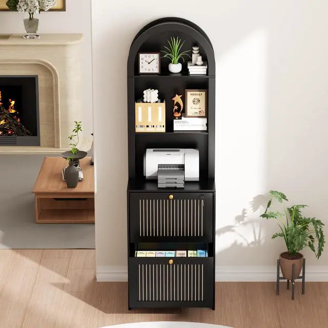 Alt view image 6 of 7 - 2 Drawer File Cabinet with Lock for Home Office Fits Legal/A4 File | 64.8''H Arch Filing Cabinet Can Hanging File Folders,Farmhouse Vertical File Cabinet for Office with Printer Stand Storage