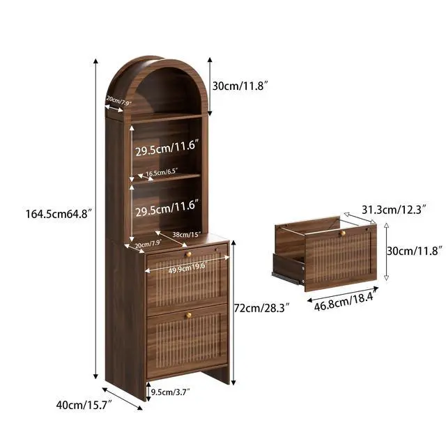 Alt view image 2 of 7 - 2 Drawer File Cabinet with Lock for Home Office Fits Lega/A4 File | 64.8''H Arch Filing Cabinet Can Hanging File Folders,Farmhouse Vertical File Cabinet for Office with Printer Stand Storage