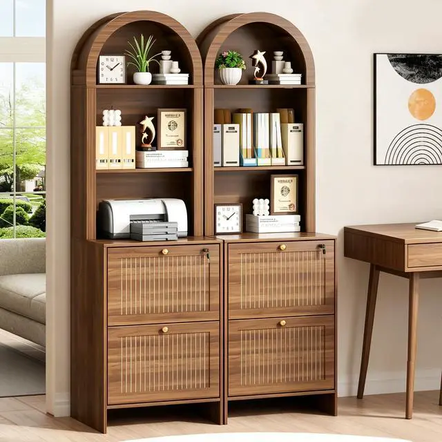 Alt view image 5 of 7 - 2 Drawer File Cabinet with Lock for Home Office Fits Lega/A4 File | 64.8''H Arch Filing Cabinet Can Hanging File Folders,Farmhouse Vertical File Cabinet for Office with Printer Stand Storage
