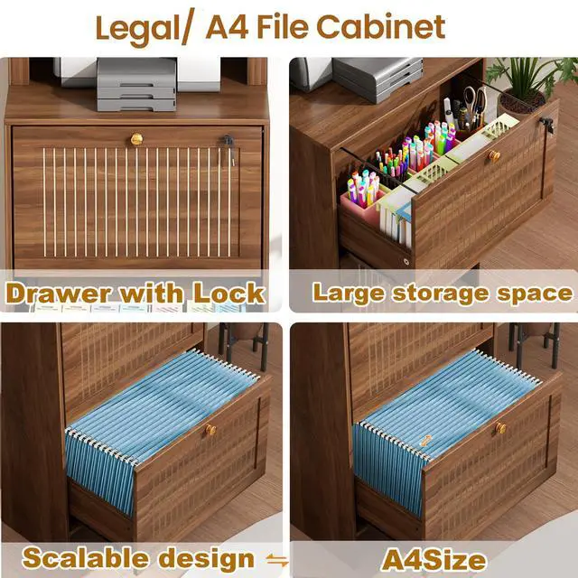Alt view image 6 of 7 - 2 Drawer File Cabinet with Lock for Home Office Fits Lega/A4 File | 64.8''H Arch Filing Cabinet Can Hanging File Folders,Farmhouse Vertical File Cabinet for Office with Printer Stand Storage
