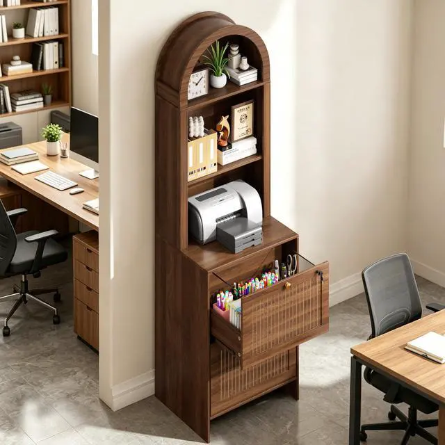Alt view image 7 of 7 - 2 Drawer File Cabinet with Lock for Home Office Fits Lega/A4 File | 64.8''H Arch Filing Cabinet Can Hanging File Folders,Farmhouse Vertical File Cabinet for Office with Printer Stand Storage