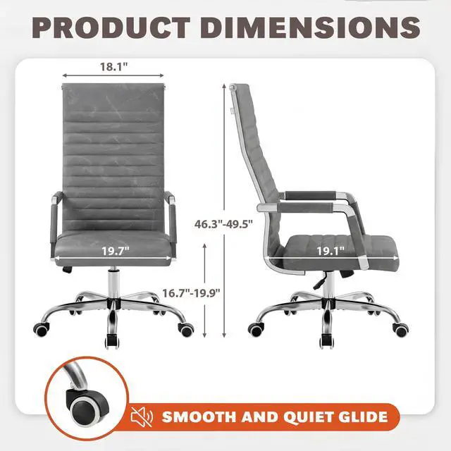 Alt view image 3 of 7 - Ribbed Office Chair High Back PU Leather Executive Conference Chair Adjustable Swivel Chair with Arms (Bicolor Vintage Grey)