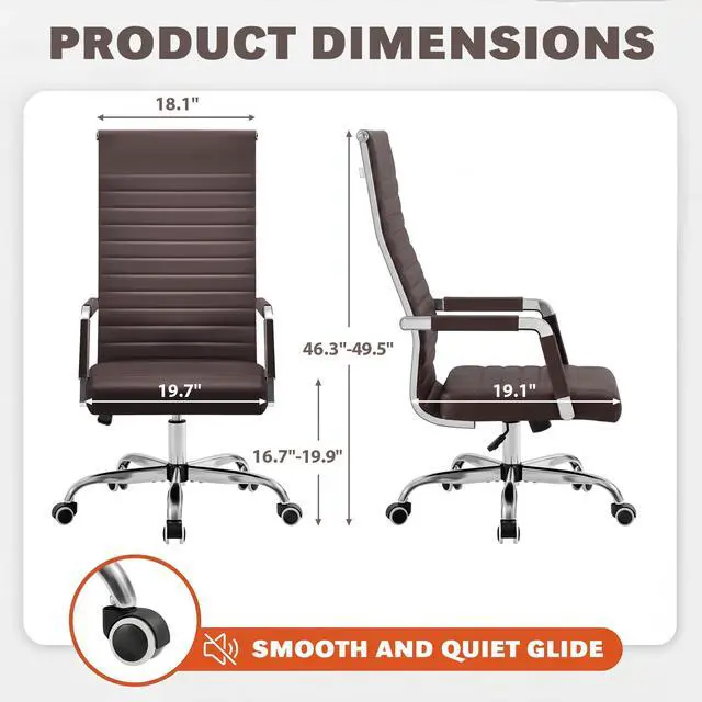 Alt view image 3 of 7 - Ribbed Office Chair High Back PU Leather Executive Conference Chair Adjustable Swivel Chair with Arms (Bicolor Retro Brown)