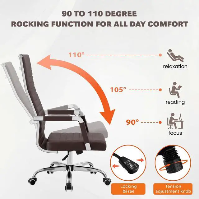 Alt view image 7 of 7 - Ribbed Office Chair High Back PU Leather Executive Conference Chair Adjustable Swivel Chair with Arms (Bicolor Retro Brown)