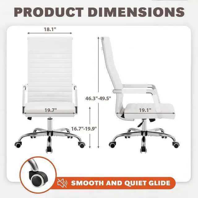 Alt view image 3 of 7 - Ribbed Office Chair High Back PU Leather Executive Conference Chair Adjustable Swivel Chair with Arms (White)
