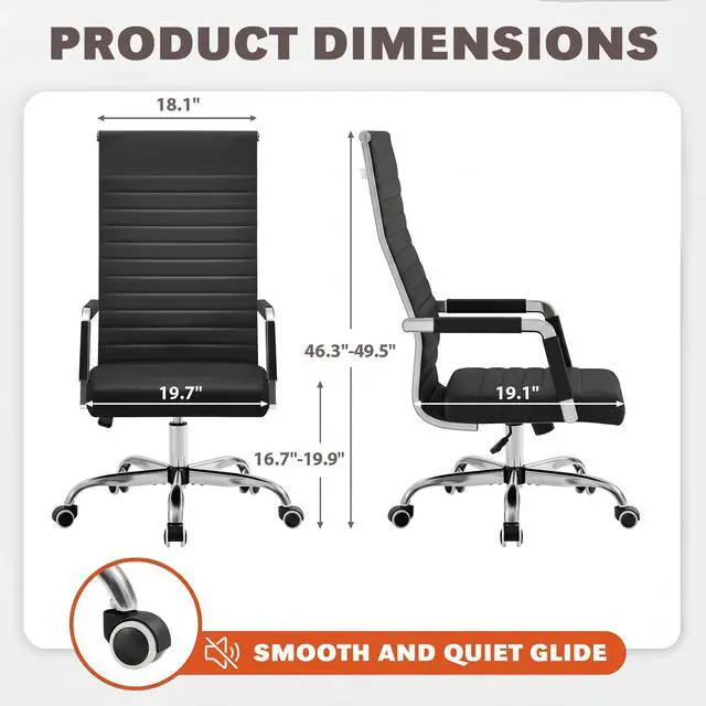 Alt view image 3 of 7 - Ribbed Office Chair High Back PU Leather Executive Conference Chair Adjustable Swivel Chair with Arms, Black