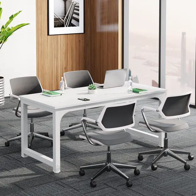 Main image of Small Conference Table, 62.9" W x 31.5" D Meeting Room Table Boardroom Desk for Office Conference Room, Splicing Board with Metal Frame, White