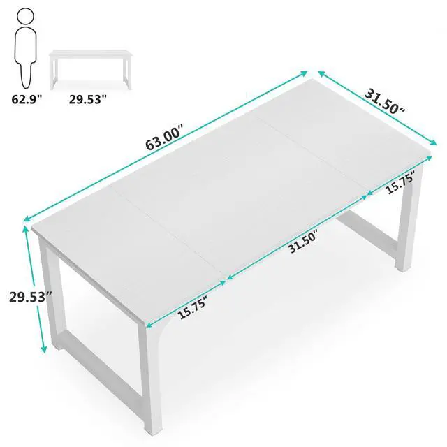 Alt view image 2 of 6 - Small Conference Table, 62.9" W x 31.5" D Meeting Room Table Boardroom Desk for Office Conference Room, Splicing Board with Metal Frame, White