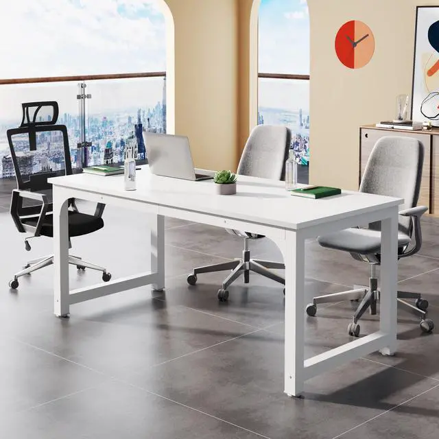 Alt view image 3 of 6 - Small Conference Table, 62.9" W x 31.5" D Meeting Room Table Boardroom Desk for Office Conference Room, Splicing Board with Metal Frame, White
