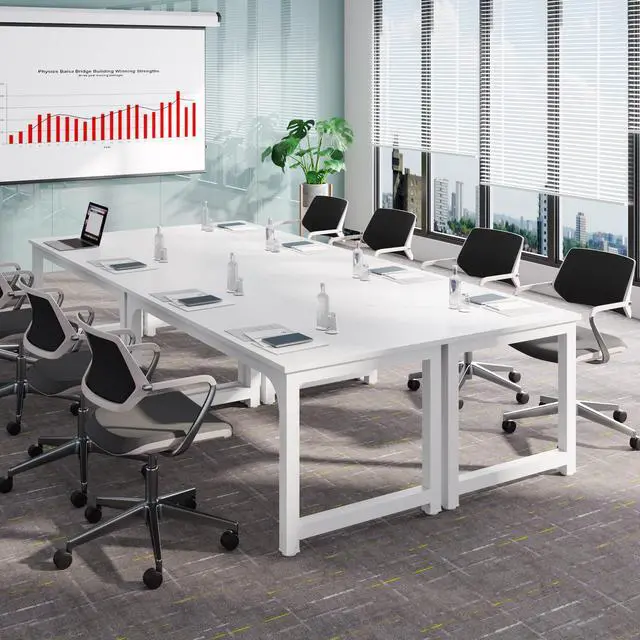 Alt view image 4 of 6 - Small Conference Table, 62.9" W x 31.5" D Meeting Room Table Boardroom Desk for Office Conference Room, Splicing Board with Metal Frame, White