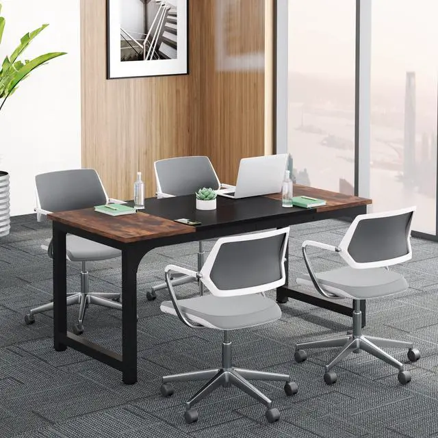 Main image of Conference Table, 63" W x 31.5" D Meeting Room Table Boardroom Desk for Office Conference Room, Splicing Board with Metal Frame, Rustic Brown/Black