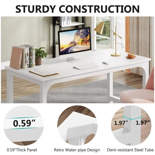 Alt view image 6 of 6 - Small Conference Table, 62.9" W x 31.5" D Meeting Room Table Boardroom Desk for Office Conference Room, Splicing Board with Metal Frame, White