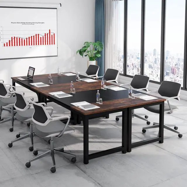 Alt view image 4 of 6 - Conference Table, 63" W x 31.5" D Meeting Room Table Boardroom Desk for Office Conference Room, Splicing Board with Metal Frame, Rustic Brown/Black