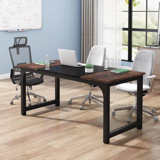 Alt view image 3 of 6 - Conference Table, 63" W x 31.5" D Meeting Room Table Boardroom Desk for Office Conference Room, Splicing Board with Metal Frame, Rustic Brown/Black