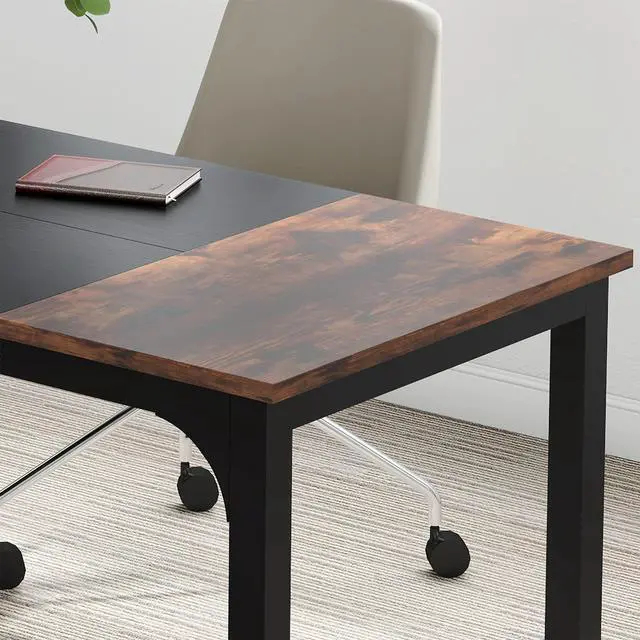 Alt view image 6 of 6 - Conference Table, 63" W x 31.5" D Meeting Room Table Boardroom Desk for Office Conference Room, Splicing Board with Metal Frame, Rustic Brown/Black