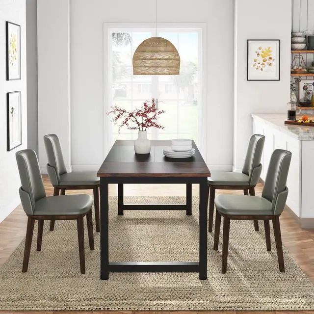 Alt view image 5 of 6 - Conference Table, 63" W x 31.5" D Meeting Room Table Boardroom Desk for Office Conference Room, Splicing Board with Metal Frame, Rustic Brown/Black