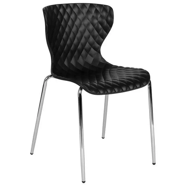 Alt view image 3 of 7 - Contemporary Design Black Plastic Stack Chair | Contemporary, Contoured Back and Seat, Waterfall Seat