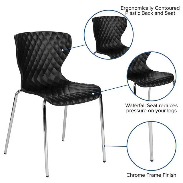 Alt view image 4 of 7 - Contemporary Design Black Plastic Stack Chair | Contemporary, Contoured Back and Seat, Waterfall Seat