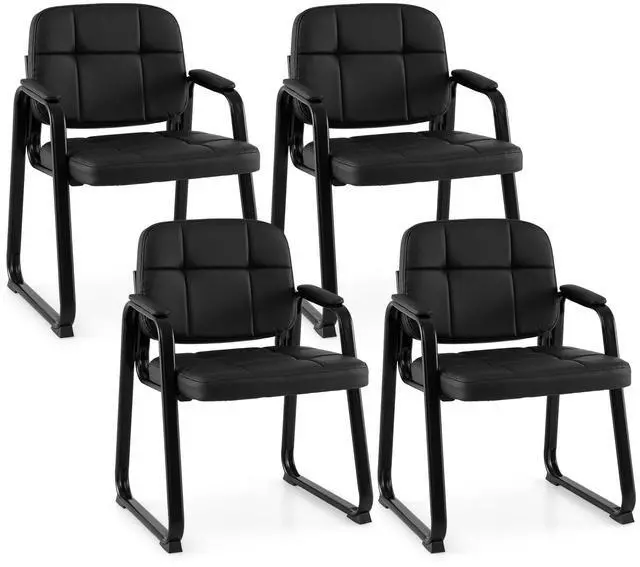 Main image of Waiting Room Guest Chairs Set of 4, Leather Office Reception Chairs with Padded Armrests, Sled Base, Metal Frame, Stationary Side Chairs No Wheels for Conference Meeting Lobby Home, Black
