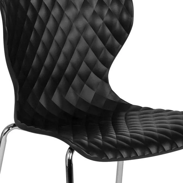 Alt view image 6 of 7 - Contemporary Design Black Plastic Stack Chair | Contemporary, Contoured Back and Seat, Waterfall Seat