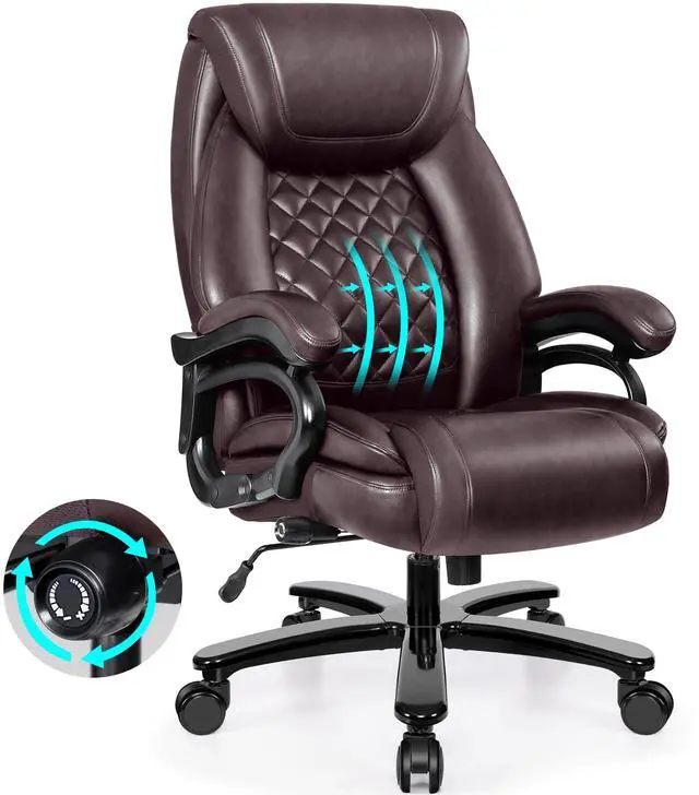 Main image of Big and Tall 500lbs Office Chair,Heavy Duty Large PU Leather Executive Desk Chair with Wide Seat, Adjustbale Ergonomic Lumbar Support High Back Rocking Computer Chair for Heavy People