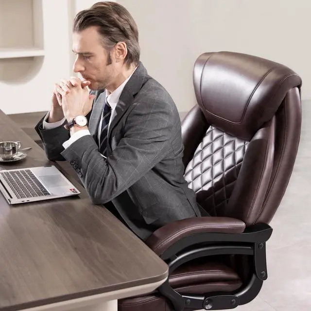 Alt view image 2 of 7 - Big and Tall 500lbs Office Chair,Heavy Duty Large PU Leather Executive Desk Chair with Wide Seat, Adjustbale Ergonomic Lumbar Support High Back Rocking Computer Chair for Heavy People