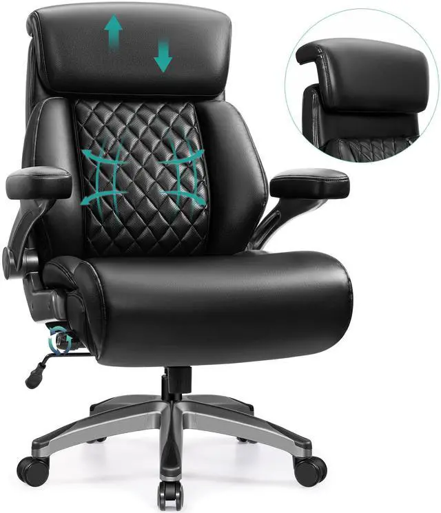 Main image of 500lbs Executive Office Chair, Big and Tall Home Desk Chairs for Large People, Heavy Duty PU Leather Computer Gaming Chair with Adjustable Lumbar Support & Armrests, Thick Padding for Comfort