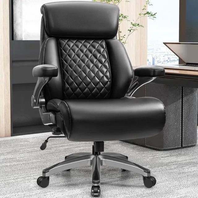Alt view image 2 of 7 - 500lbs Executive Office Chair, Big and Tall Home Desk Chairs for Large People, Heavy Duty PU Leather Computer Gaming Chair with Adjustable Lumbar Support & Armrests, Thick Padding for Comfort