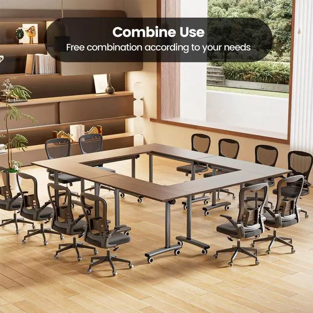 Alt view image 4 of 7 - 55in Commercial Folding Conference Room Tables,Modern Meeting Tables,Mobile Training Table with Wheels,Flip Top Rolling Seminar Meeting Table for Training Center,Meeting,Classroom,Office