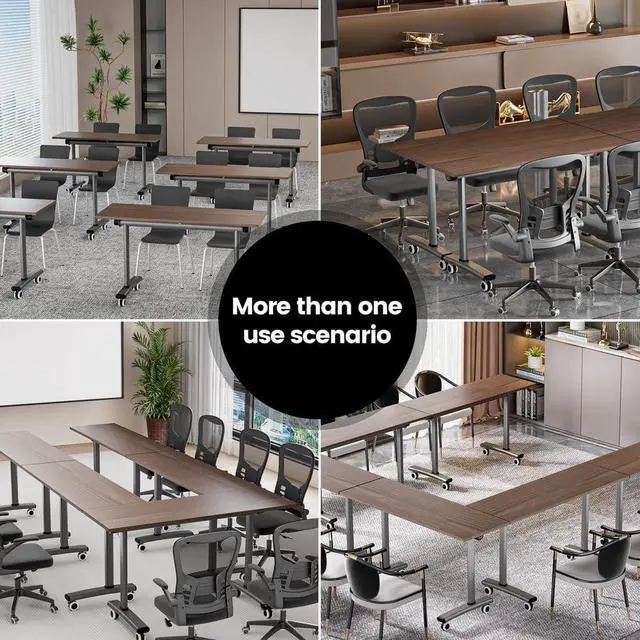 Alt view image 5 of 7 - 55in Commercial Folding Conference Room Tables,Modern Meeting Tables,Mobile Training Table with Wheels,Flip Top Rolling Seminar Meeting Table for Training Center,Meeting,Classroom,Office