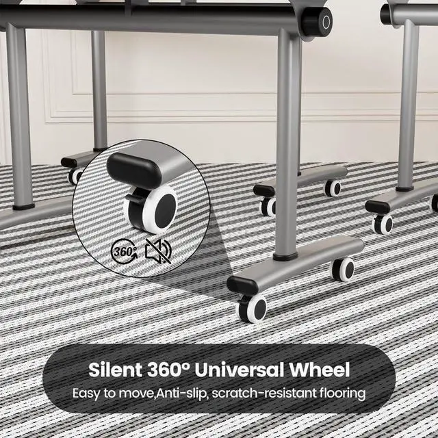 Alt view image 6 of 7 - 55in Commercial Folding Conference Room Tables,Modern Meeting Tables,Mobile Training Table with Wheels,Flip Top Rolling Seminar Meeting Table for Training Center,Meeting,Classroom,Office