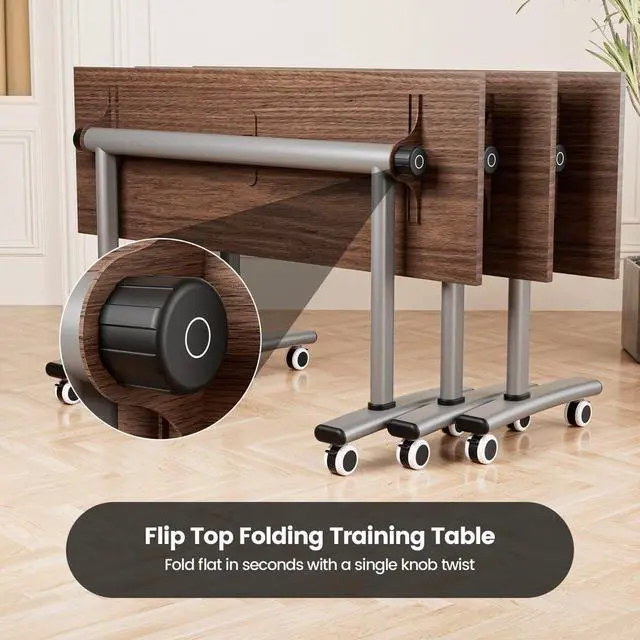 Alt view image 7 of 7 - 55in Commercial Folding Conference Room Tables,Modern Meeting Tables,Mobile Training Table with Wheels,Flip Top Rolling Seminar Meeting Table for Training Center,Meeting,Classroom,Office