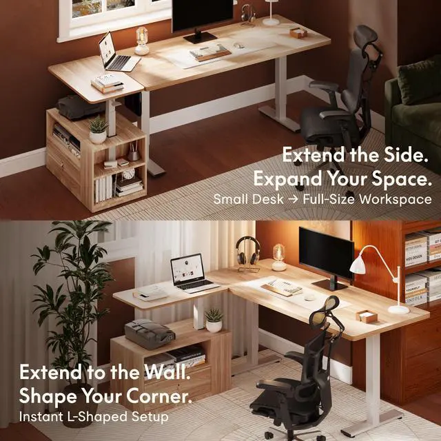 Alt view image 4 of 7 - H7 CAB 28" Storage Sit-Stand Desk with Pneumatic Lift | Computer workstation desk with drawer and cabinet storage. Compact desk for small spaces and home office.25.8"41.3",Maple