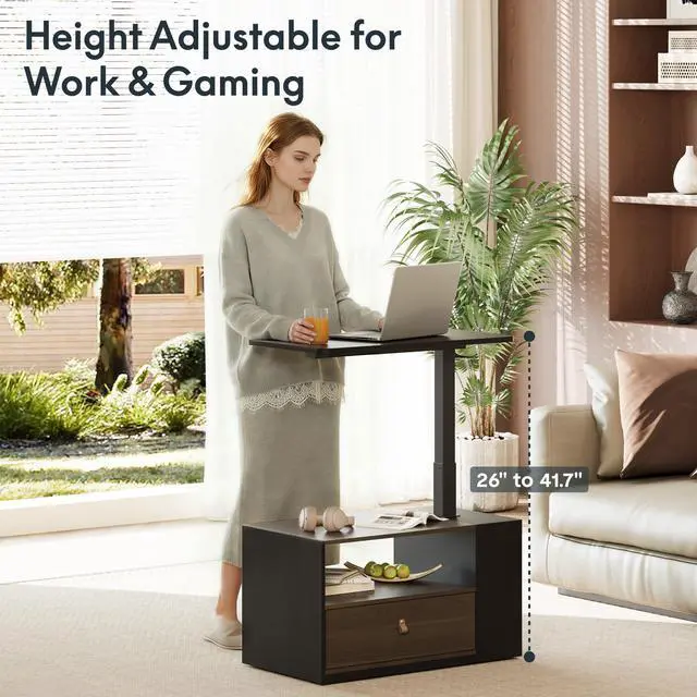 Alt view image 6 of 7 - H7 CAB 28" Storage Sit-Stand Desk with Pneumatic Lift | Computer workstation desk with drawer and cabinet storage. Compact desk for small spaces and home office.25.8"41.3",Black