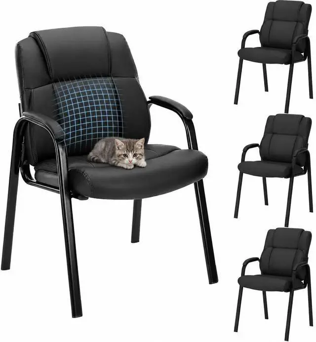 Main image of Office Guest Chair, PU Leather Padded Arms,Set of 4 | Waiting rooms, reception areas, conference rooms, clinics, metal frame, no wheels, high-density cushion, ergonomic backrest