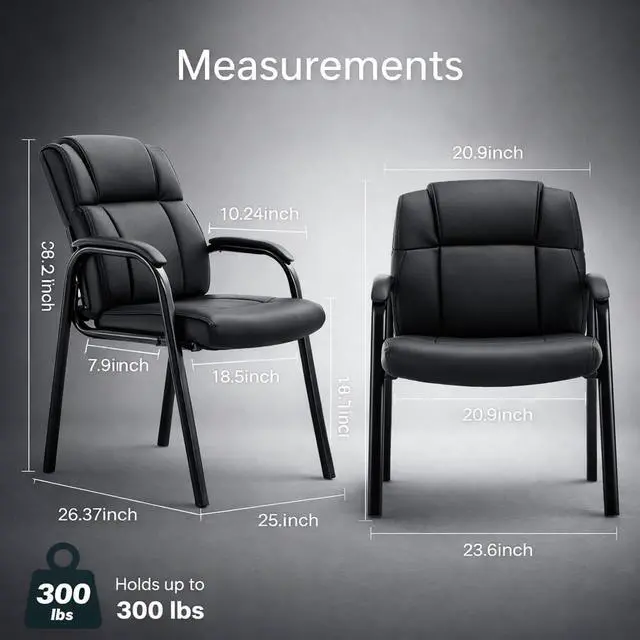 Alt view image 3 of 7 - Office Guest Chair, PU Leather Padded Arms,Set of 4 | Waiting rooms, reception areas, conference rooms, clinics, metal frame, no wheels, high-density cushion, ergonomic backrest