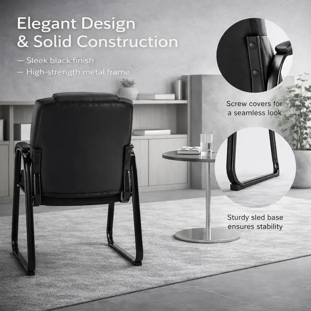 Alt view image 5 of 7 - Office Guest Chair, PU Leather Padded Arms,Set of 4 | Waiting rooms, reception areas, conference rooms, clinics, metal frame, no wheels, high-density cushion, ergonomic backrest