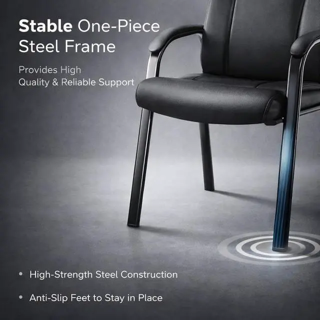 Alt view image 6 of 7 - Office Guest Chair, PU Leather Padded Arms,Set of 4 | Waiting rooms, reception areas, conference rooms, clinics, metal frame, no wheels, high-density cushion, ergonomic backrest