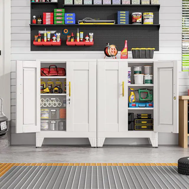 Alt view image 2 of 7 - 36" Metal File Garage Storage Cabinet with Lock,Tool Steel Locker Organizer,Lockable 3D Printer Table Cabinet with Filament and 2 Adjustable Shelves for Home Office,Studio,School,Warehouse(White)