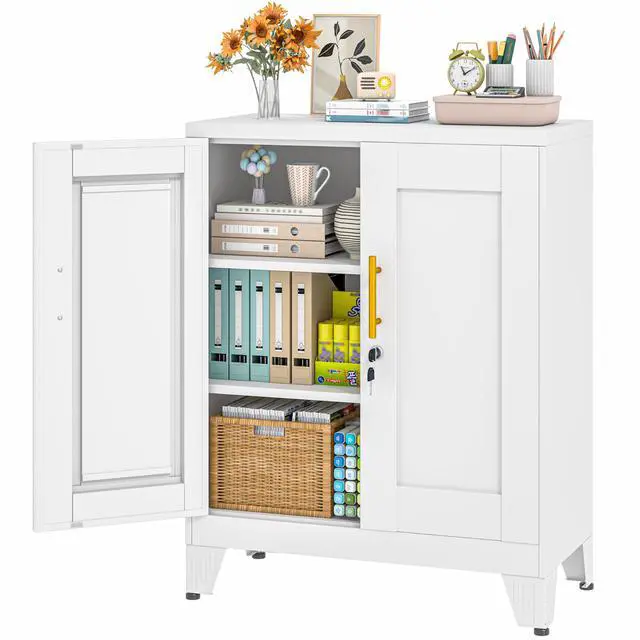 Main image of 36" Metal File Garage Storage Cabinet with Lock,Tool Steel Locker Organizer,Lockable 3D Printer Table Cabinet with Filament and 2 Adjustable Shelves for Home Office,Studio,School,Warehouse(White)