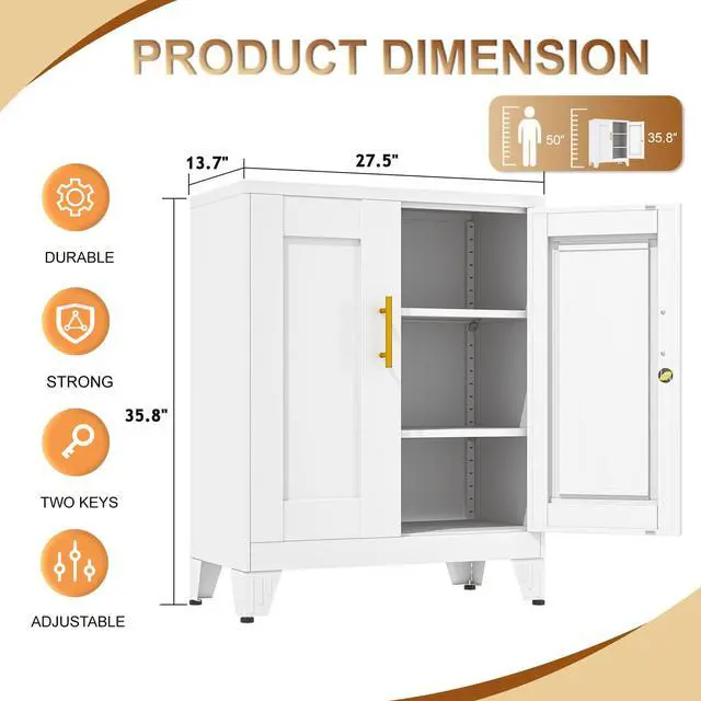 Alt view image 3 of 7 - 36" Metal File Garage Storage Cabinet with Lock,Tool Steel Locker Organizer,Lockable 3D Printer Table Cabinet with Filament and 2 Adjustable Shelves for Home Office,Studio,School,Warehouse(White)