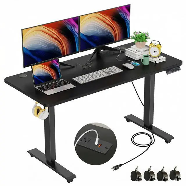 Main image of 48 x 24 inch Standing Desk Electric Adjustable Height with Power Outlets, Stand up Desk with Ergonomic Workstation, Preset Heights Home Office Gaming Computer Workstations Table(Black)